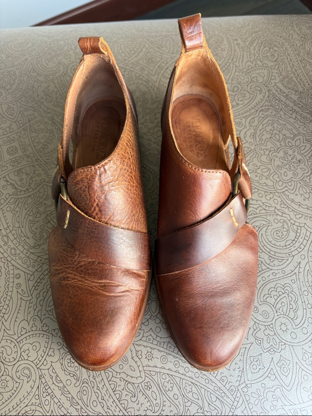 Women’s Brown Leather Slip-On Loafers with Cross Strap